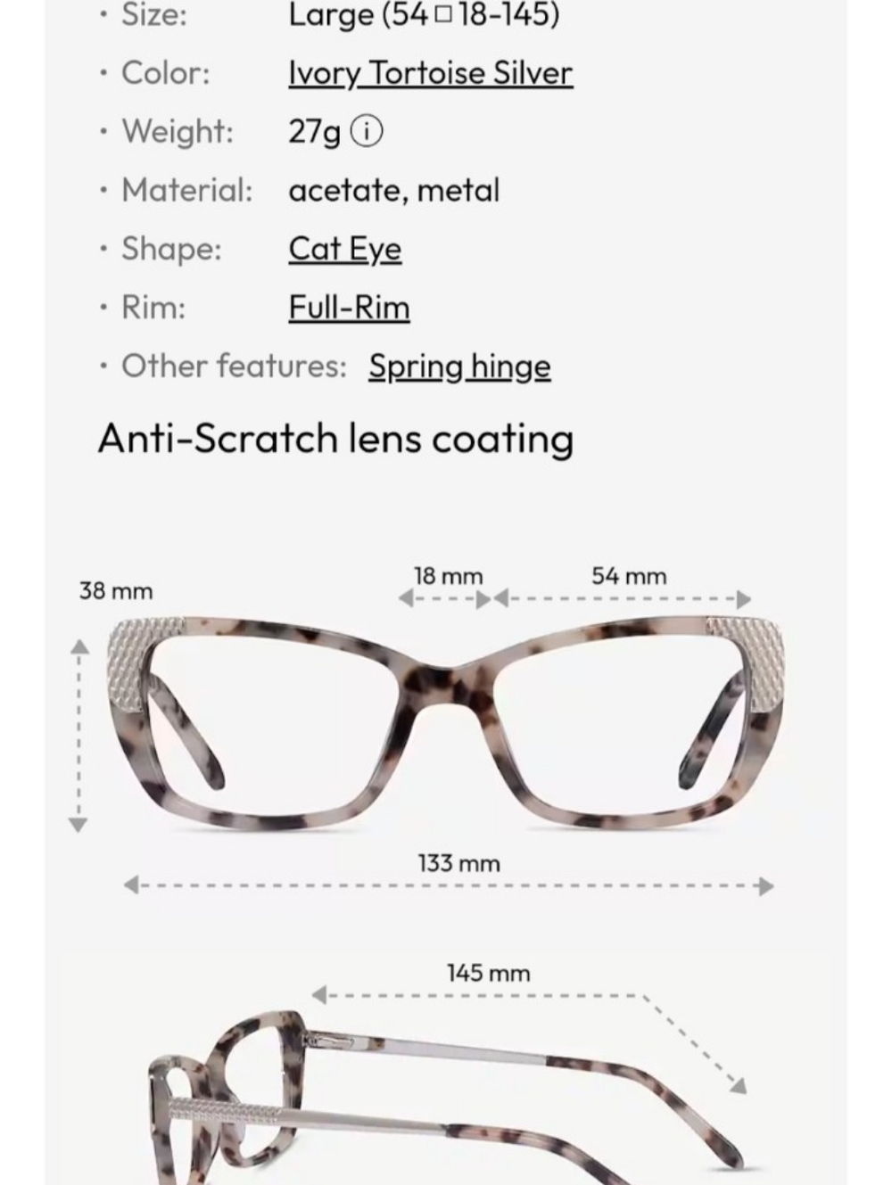 Ivory Tortoise Silver Cat Eye Women's Glasses